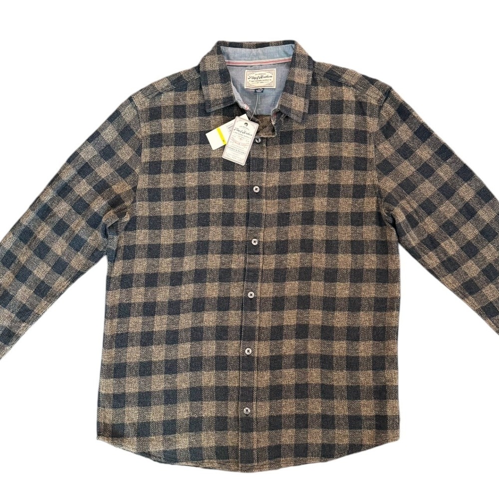 Flag and Anthem Men's Brown and Black Plaid flannel - Med - Cabincore